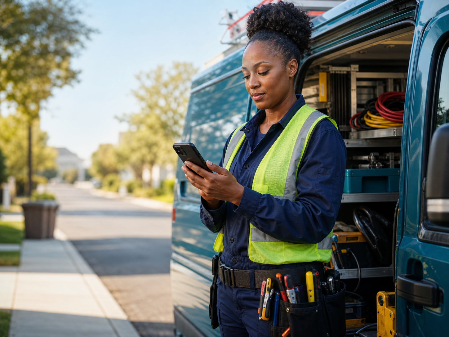American professional receiving a job alert